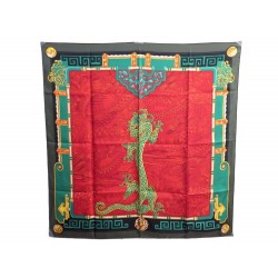 NEUF FOULARD MUST DE CARTIER MOTIF DRAGON EN SOIE ROUGE RED SILK SCARF 340€