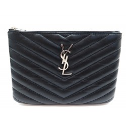 NEUF POCHETTE SAC A MAIN SAINT LAURENT 483472 EN CUIR MATELASSE NOIR CLUTCH 395€