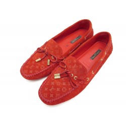 CHAUSSURES LOUIS VUITTON MOCASSINS GLORIA 39 VEAU VELOURS ROUGE SHOES 500€