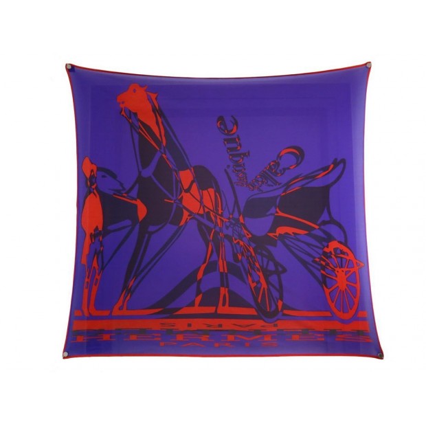 NEUF FOULARD HERMES CALECHE ELASTIQUE JERSEY DE SOIE VIOLET CARRE 90 SCARF 575€