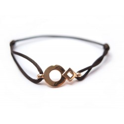 NEUF BRACELET LIEN TOURNAIRE SIGNE ECLIPSE ROND EN OR JAUNE CORDON MARRON 660€