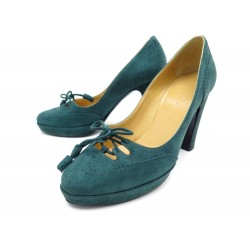 NEUF CHAUSSURES HERMES ESCARPINS 37.5 EN DAIM VERT BOITE DEER GREEN SHOES 665€