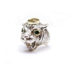 BAGUE CHEVALIERE PIETRA DURA CAROLE MIDY LION EN OR & ARGENT 