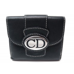 PORTEFEUILLE CHRISTIAN DIOR LOGO CD PORTE CARTES CUIR NOIR LEATHER WALLET 390€