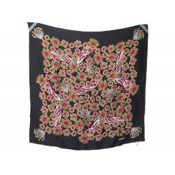 FOULARD CHANEL BIJOUX CARRE 90 CM EN SOIE NOIR BROCHES BLACK SILK SCARF 380€