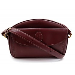 VINTAGE SAC A MAIN MUST DE CARTIER BESACE BANDOULIERE CUIR BORDEAUX PURSE 1440€