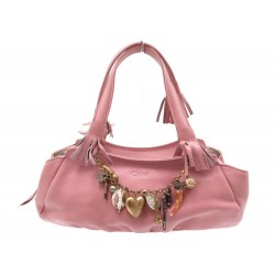 SAC A MAIN CHLOE BRELOQUES EN CUIR ROSE PINK LEATHER CHARMS HAND BAG PURSE 1090€