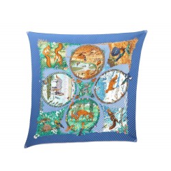 NEUF FOULARD HERMES LES QUATRE SAISONS CARRE EN SOIE PLISSE BLEU SILK SCARF 360€