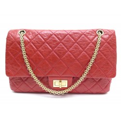 SAC A MAIN CHANEL TIMELESS MAXI 2.55 MATELASSE BANDOULIERE CUIR ROUGE BAG 5420 