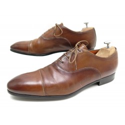 CHAUSSURES SANTONI SIMON 11011 RICHELIEU 8 IT 43 FR CUIR MARRON PATINE SHOE 395€