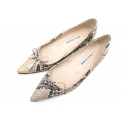 CHAUSSURES MANOLO BLAHNIK BALLERINES 37 EN CUIR SERPENT PYTHON BEIGE SHOES 800