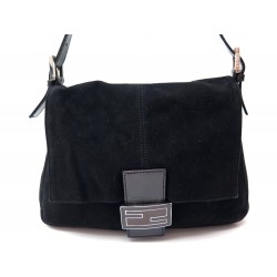 SAC A MAIN FENDI ZUCCA MAMMA BAGUETTE 26325 EN VEAU VELOURS NOIR BLACK BAG 935€