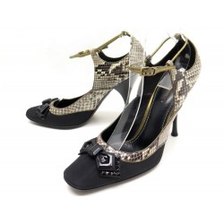 NEUF CHAUSSURES LOUIS VUITTON 38.5 ESCARPINS TOILE NOIRE & CUIR PYTHON PUMP 920€