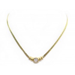 COLLIER MAILLE ANGLAISE 40 CM EN OR JAUNE 18K 9 GR 7 DIAMANTS 0.28 CT NECKLACE