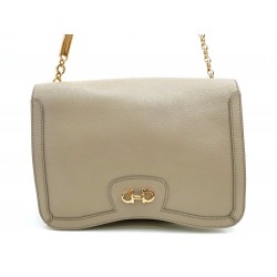 NEUF SAC A MAIN SALVATORE FERRAGAMO CUIR TAUPE ANSE CHAINE DOREE HAND BAG 1200€