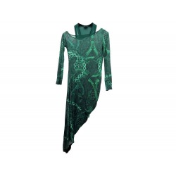 ROBE ALEXANDER MCQUEEN ASYMETRIQUE IMPRIMEE MAILLES 38 IT XS 34 VERT DRESS 1995€