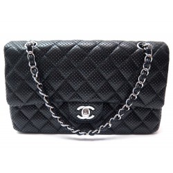 SAC A MAIN CHANEL TIMELESS CLASSIQUE EN CUIR MATELASSE PERFORE NOIR PURSE 4480€