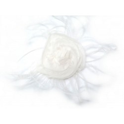 BROCHE CHANEL FLEUR DE CAMELIA BLANCHE & PLUMES D'AUTRUCHE FLOWER BROOCH 940€