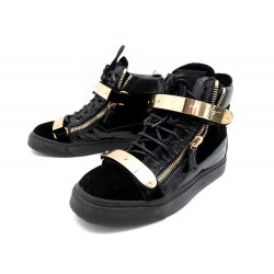 CHAUSSURES GIUSEPPE ZANOTTI COBY MONTANTES 36 BASKETS CUIR VERNI NOIR SHOES 710€