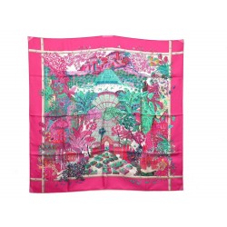 NEUF FOULARD HERMES JARDINS D HIVER ANNIE FAIVRE CARRE EN SOIE ROSE SCARF 345€