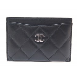 PORTE CARTES CHANEL LOGO CC PORTEFEUILLE EN CUIR MATELASSE NOIR CARD HOLDER 270€