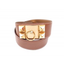 VINTAGE CEINTURE HERMES COLLIER DE CHIEN MEDOR T 74 CUIR MARRON DORE BELT 1730€