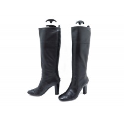 CHAUSSURES TOD'S BOTTES A TALONS 37 IT 38 FR EN CUIR NOIR BOOTS BLACK SHOES 715€