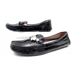 CHAUSSURES MOCASSINS MIU MIU LOAFER CRISTAUX CUIR VERNI NOIR 40 FEMME SHOES 590€