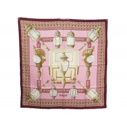 FOULARD HERMES FEUX DE ROUTE CARRE 90 CM LATHAM SOIE ROSE PINK SILK SCARF 360€