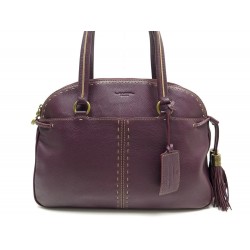 SAC A MAIN LANCEL EN CUIR GRAINE VIOLET 1876 POMPONS PURPLE HAND BAG PURSE 790€