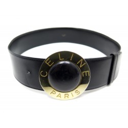 CEINTURE CELINE LARGE T 75 EN CUIR NOIR BOUCLE RONDE LOGO LEATHER BELT 