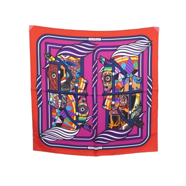 NEUF FOULARD HERMES QUADRIGE COSTUME CARRE 70 ROUGE P. PERON SCARF SILK 270€