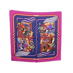 NEUF FOULARD HERMES QUADRIGE COSTUME CARRE 70 VIOLET P. PERON SCARF SILK 270€