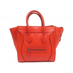 NEUF SAC A MAIN CELINE MINI LUGGAGE CABAS CUIR GRAINE ORANGE CORAIL PURSE 2400€