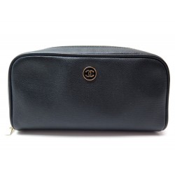 TROUSSE CHANEL LOGO CC EN CUIR GRAINE NOIR SAC POCHETTE BLACK CLUTCH WALLET 570€