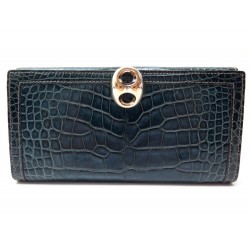 PORTEFEUILLE GUCCI 159641 COMPAGNON CUIR DE CROCODILE BLEU WALLET BILLFOLD 1200€