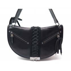 SAC A MAIN CHRISTIAN DIOR CORSETS LACETS CUIR NOIR BRAIDED HOBO SADDLE BAG 1100€