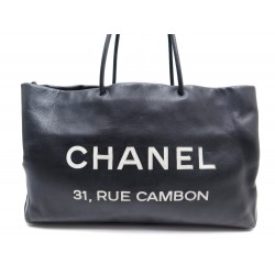 SAC A MAIN CHANEL CABAS 31 RUE CAMBON CUIR NOIR BLACK LEATHER TOTE PURSE 2600€