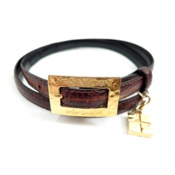 CEINTURE YVES SAINT LAURENT T 87 EN CUIR FACON CROCO MARRON LEATHER BELT 295€