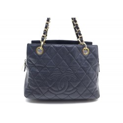 SAC A MAIN CHANEL SHOPPING LOGO CC PM EN CUIR CAVIAR BLEU LEATHER HAND BAG 3600€