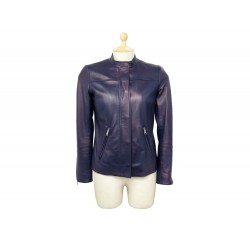 BLOUSON PRADA CUIR AGNEAU BLEU PETROLE 38IT 36FR 