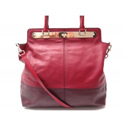 NEUF SAC A MAIN VALENTINO 37 CM BANDOULIERE CUIR ROUGE & BORDEAUX HAND BAG 1890€