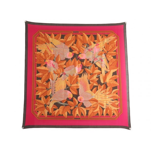 NEUF FOULARD HERMES LES PERROQUETS CARRE EN CACHEMIRE & SOIE ROSE SCARF 630€