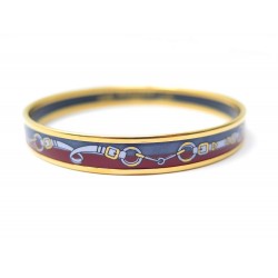 BRACELET HERMES FIN EN EMAIL IMPRIMEE & METAL DORE 7 CM BOITE GOLDEN ENAMEL 380€