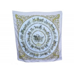 FOULARD HERMES LA PROMENADE LONGCHAMPS CARRE EN SOIE BLEU P. LEDOUX SCARF 360€