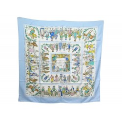 FOULARD HERMES COSTUMES CIVILS ACTUELS CARRE SOIE BLEUE F. PERRIERE SCARF 360€