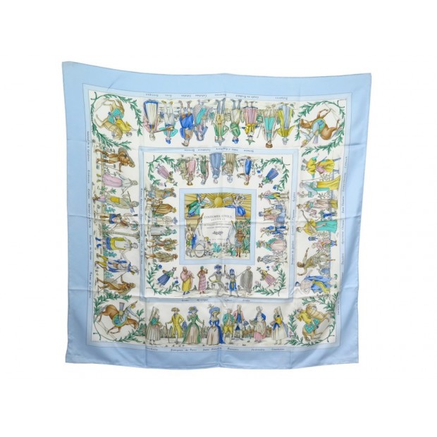 FOULARD HERMES COSTUMES CIVILS ACTUELS CARRE SOIE BLEUE F. PERRIERE SCARF 360€