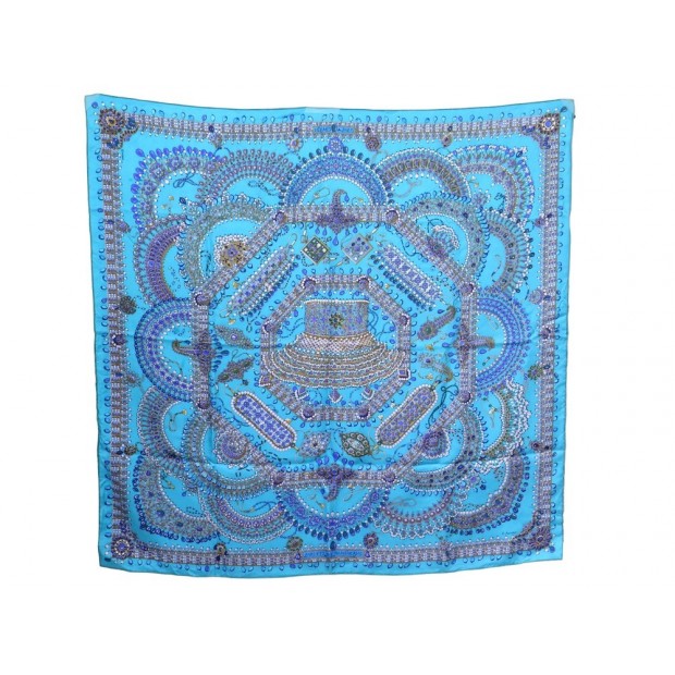 FOULARD HERMES PARURES DES MAHARAJAS CARRE EN SOIE BLEUE C. BASCHET SCARF 360€