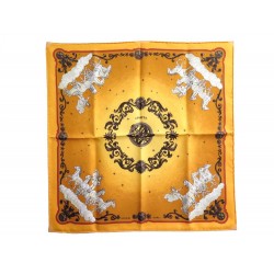 NEUF FOULARD HERMES COSMOS GAVROCHE POCHETTE CARRE EN SOIE JAUNE SILK SCARF 165€