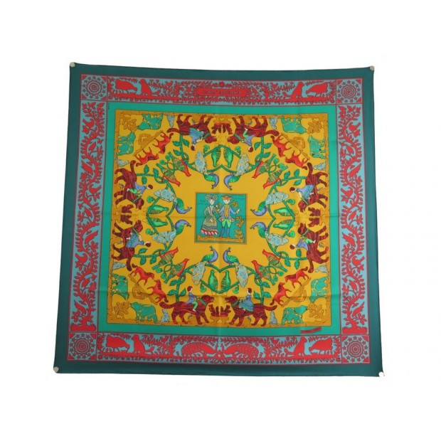 NEUF FOULARD HERMES EARLY AMERICA CARRE EN SOIE VERTE F. PERRIERE SCARF 360€